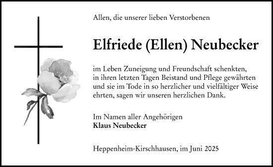 Traueranzeige von Elfriede Neubecker von Starkenburger Echo