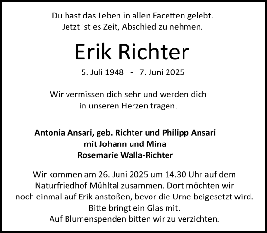 Traueranzeige von Erik Richter von Darmstädter Echo