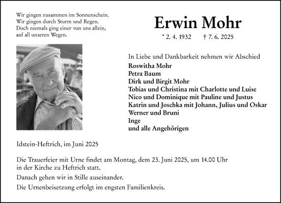 Traueranzeige von Erwin Mohr von Idsteiner Land/Untertaunus