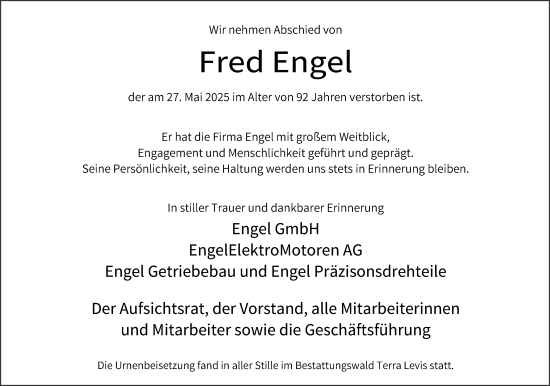 Traueranzeige von Fred Engel von Wiesbadener Kurier