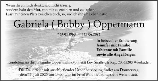 Traueranzeige von Gabriela Oppermann von Wiesbadener Kurier