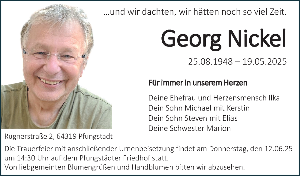  Traueranzeige für Georg Nickel vom 07.06.2025 aus Darmstädter Echo