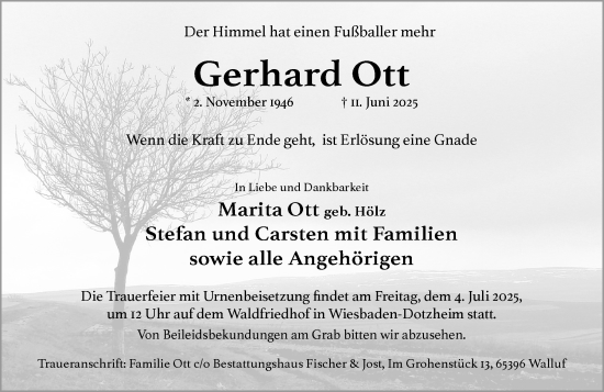 Traueranzeige von Gerhard Ott von Wiesbadener Kurier