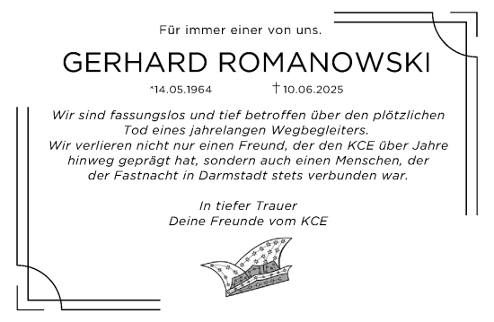 Traueranzeige von Gerhard Romanowowski von Darmstädter Echo