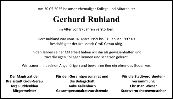 Traueranzeige von Gerhard Ruhland von Groß-Gerauer Echo