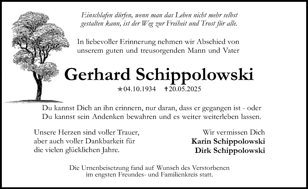  Traueranzeige für Gerhard Schippolowski vom 07.06.2025 aus Allgemeine Zeitung Mainz