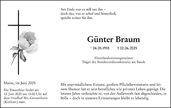 Traueranzeige von Günter Braum von Allgemeine Zeitung Mainz