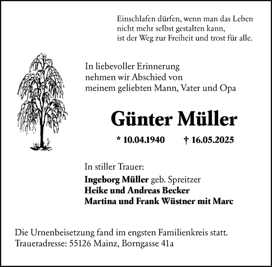 Traueranzeige von Günter Müller von Allgemeine Zeitung Mainz