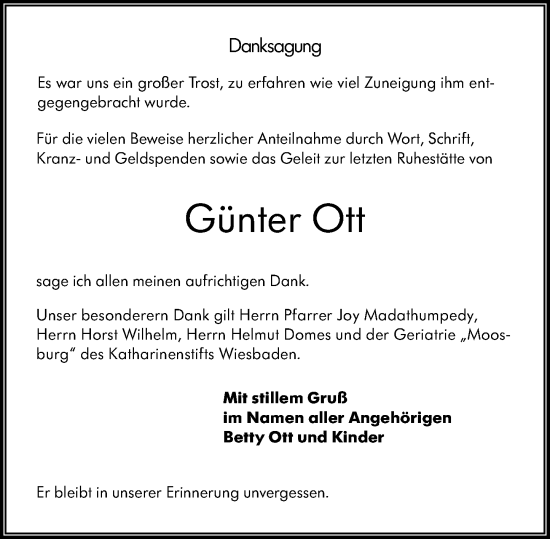 Traueranzeige von Günter Ott von Wiesbadener Kurier
