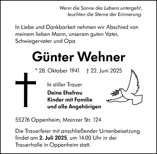 Traueranzeige von Günter Wehner von Rüsselsheimer Echo