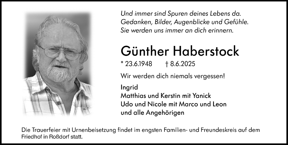  Traueranzeige für Günther Haberstock vom 21.06.2025 aus Darmstädter Echo