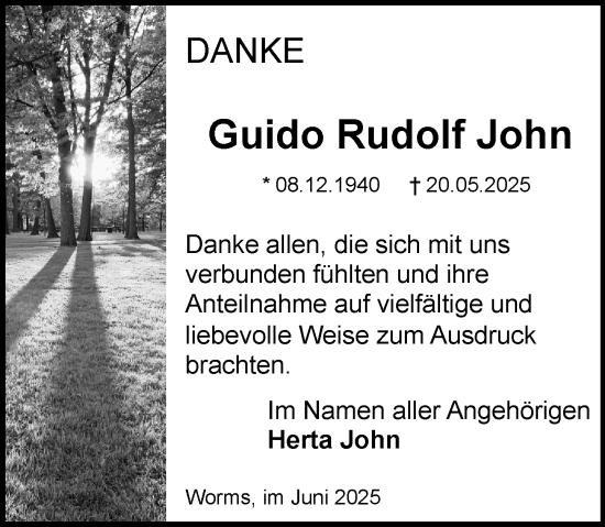 Traueranzeige von Guido Rudolf von Wormser Zeitung