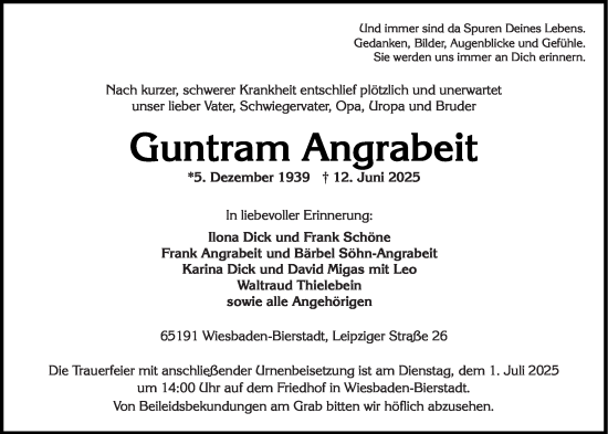 Traueranzeige von Guntram Angrabeit von Wiesbadener Kurier