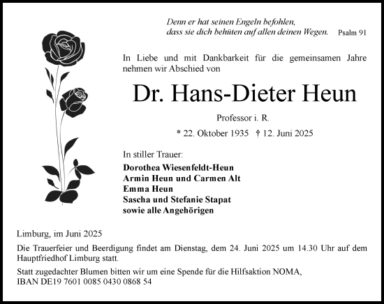 Traueranzeige von Hans-Dieter Heun von Nassauische Neue Presse
