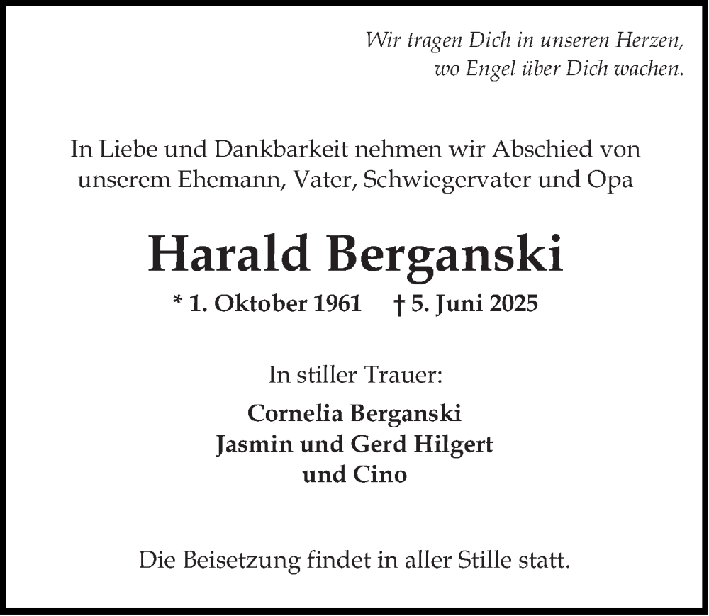  Traueranzeige für Harald Berganski vom 14.06.2025 aus Wiesbadener Kurier