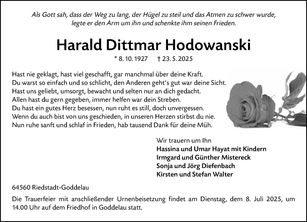  Traueranzeige für Harald Dittmar Hodowanski vom 28.06.2025 aus Groß-Gerauer Echo