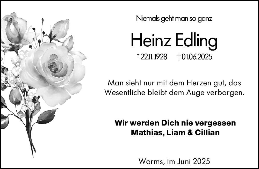  Traueranzeige für Heinz Edling vom 05.06.2025 aus Allgemeine Zeitung Alzey