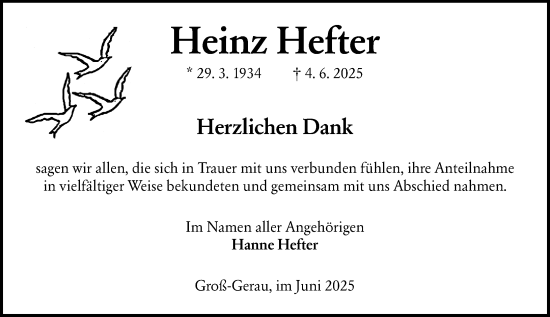 Traueranzeige von Heinz Hefter von Groß-Gerauer Echo