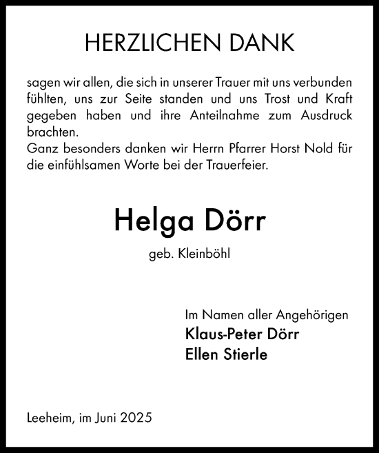 Traueranzeige von Helga Dörr von Groß-Gerauer Echo