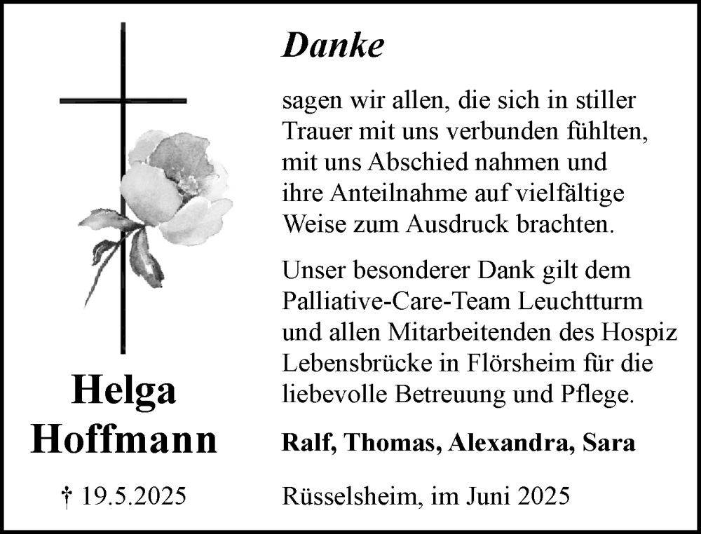  Traueranzeige für Helga Hoffmann vom 14.06.2025 aus Rüsselsheimer Echo