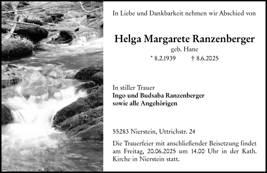 Traueranzeige von Helga Margarete Ranzenberger von Allgemeine Zeitung Mainz