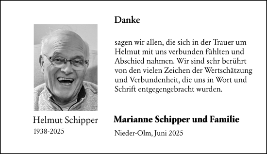 Traueranzeige von Helmut Schipper von Allgemeine Zeitung Mainz