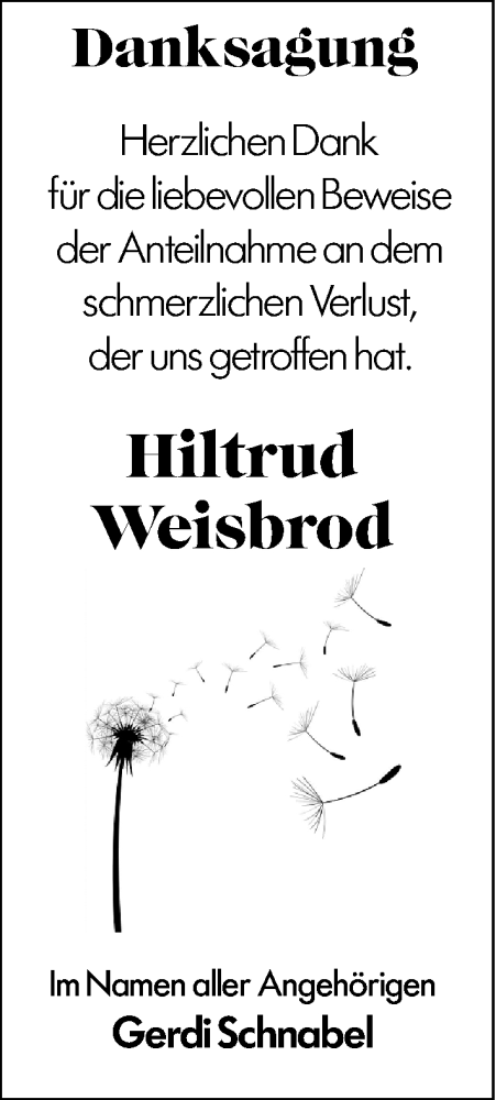 Traueranzeige von Hiltrud Weisbrod von Odenwälder Echo