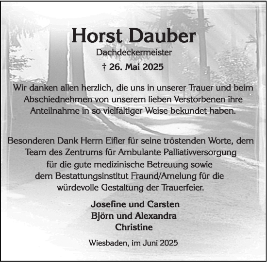 Traueranzeige von Horst Dauber von Wiesbadener Kurier