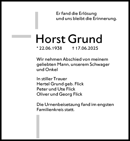 Traueranzeige von Horst Grund von Wiesbadener Kurier