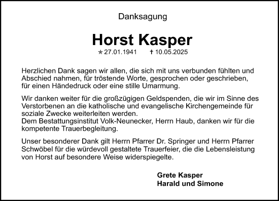 Traueranzeige von Horst Kasper von Allgemeine Zeitung Mainz
