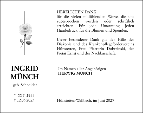 Traueranzeige von Ingrid Münch von Idsteiner Land/Untertaunus