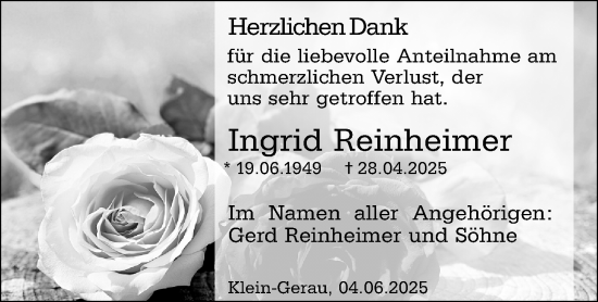 Traueranzeige von Ingrid Reinheimer von Groß-Gerauer Echo