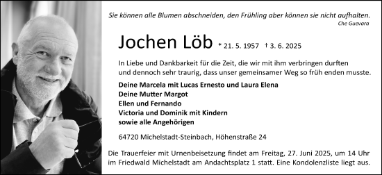 Traueranzeige von Jochen Löb von Odenwälder Echo