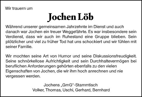 Traueranzeige von Jochen Löb von Odenwälder Echo