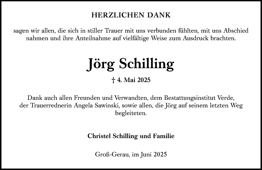  Traueranzeige für Jörg Schilling vom 14.06.2025 aus Groß-Gerauer Echo