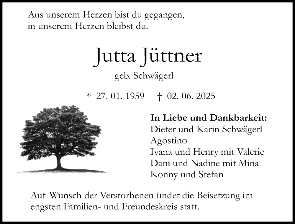  Traueranzeige für Jutta Jüttner vom 07.06.2025 aus Darmstädter Echo