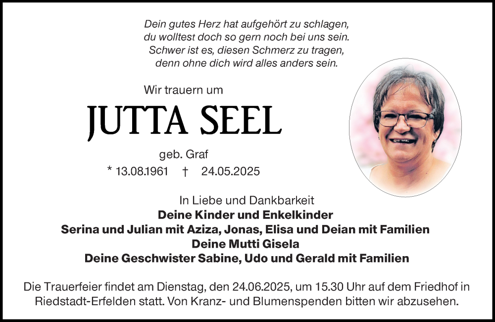  Traueranzeige für Jutta Seel vom 21.06.2025 aus Groß-Gerauer Echo