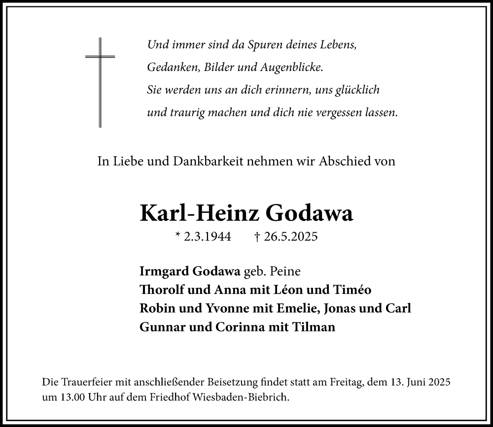  Traueranzeige für Karl-Heinz Godawa vom 07.06.2025 aus Wiesbadener Kurier
