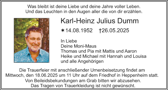 Traueranzeige von Karl-Heinz Julius Dumm von Starkenburger Echo