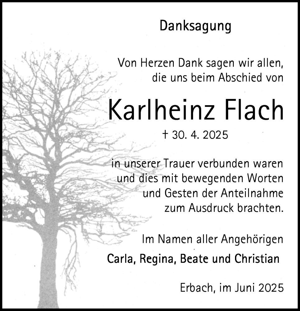  Traueranzeige für Karlheinz Flach vom 07.06.2025 aus Odenwälder Echo