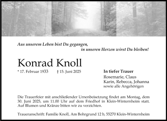 Traueranzeige von Konrad Knoll von Allgemeine Zeitung Mainz