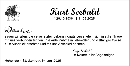 Traueranzeige von Kurt Seebald von Wiesbadener Kurier