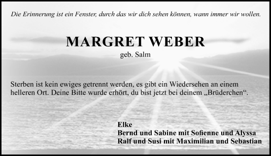 Traueranzeige von Margret Weber von Darmstädter Echo