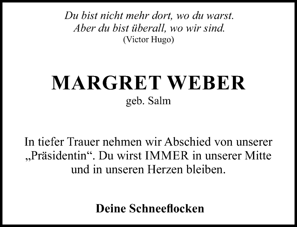  Traueranzeige für Margret Weber vom 11.06.2025 aus Darmstädter Echo