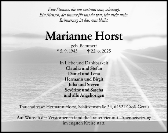 Traueranzeige von Marianne Horst von Groß-Gerauer Echo