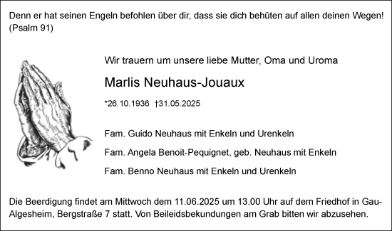 Traueranzeige von Marlis Neuhaus-Jouaux von Wiesbadener Kurier