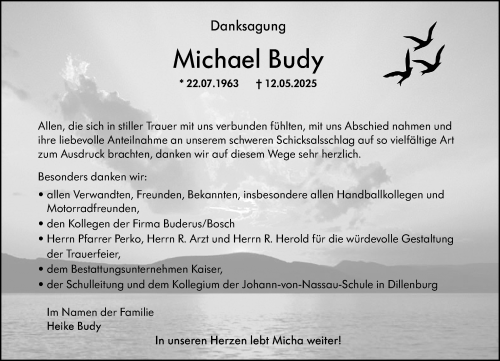 Traueranzeige für Michael Budy vom 21.06.2025 aus Wetzlarer Neue Zeitung