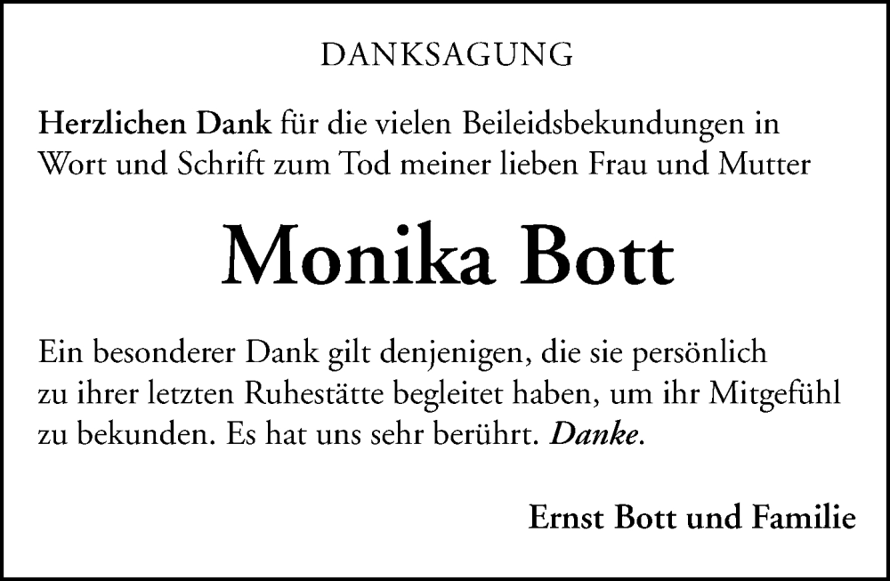  Traueranzeige für Monika Bott vom 21.06.2025 aus Wetzlarer Neue Zeitung