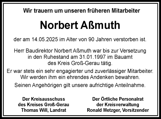 Traueranzeige von Norbert Assmuth von Darmstädter Echo
