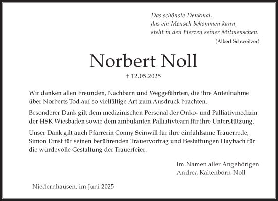 Traueranzeige von Norbert Noll von Wiesbadener Kurier